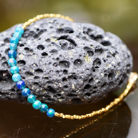 Black Opal Bracelet, Karen Hill Tribe Pure Silver, Rose Gold or Yellow Gold - Picture 5 of 16